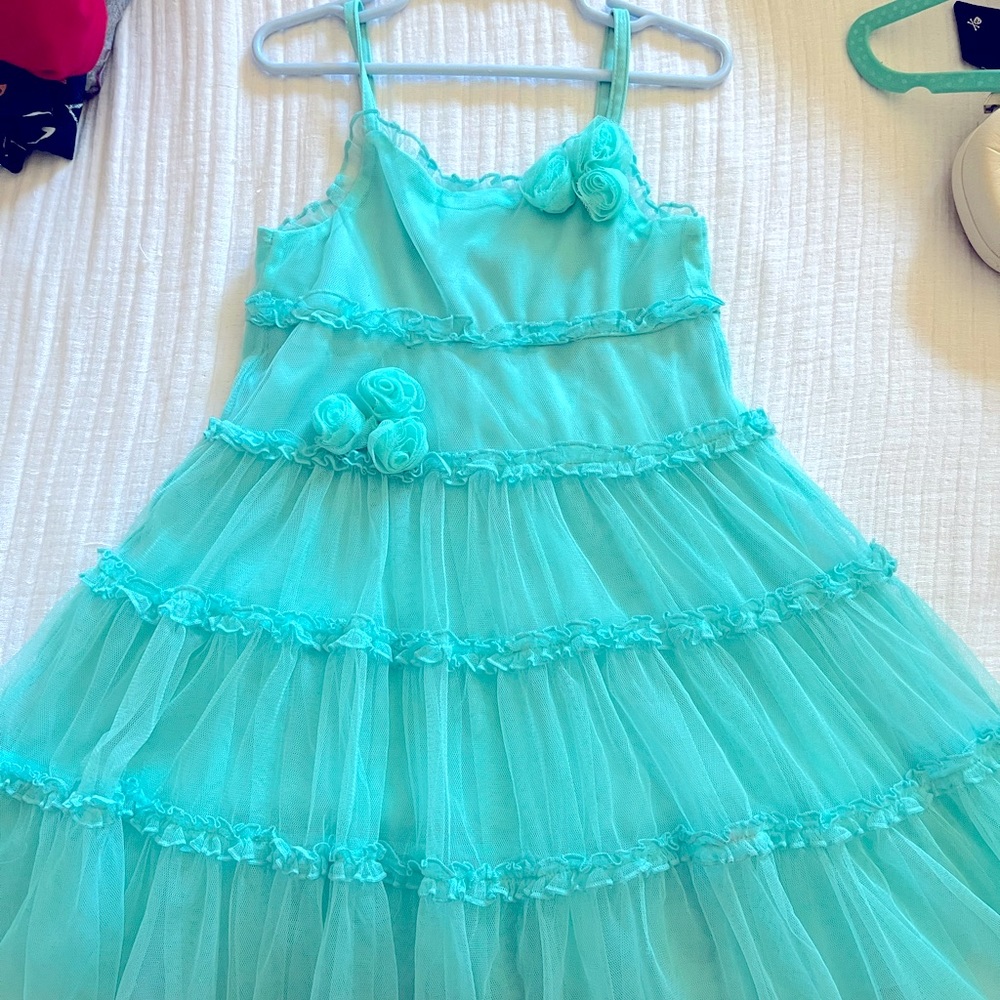 Beautiful tiered teal girls dress